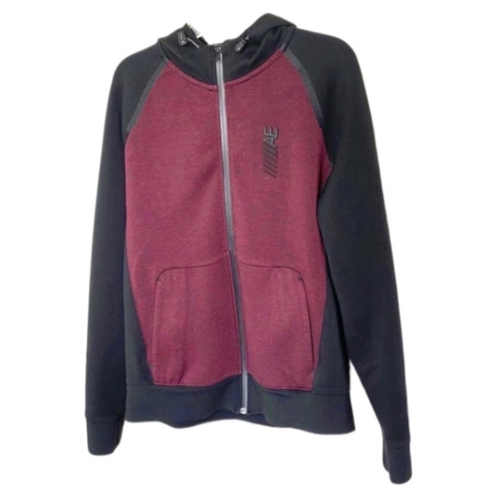 American Eagle Flex Zip Sweatshirt Burgundy Gray Heavyweight Hoodie Winter Gift - Picture 2 of 16